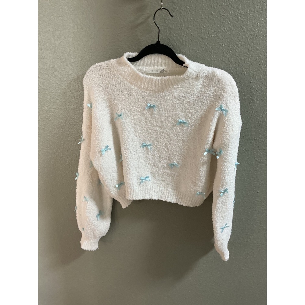 Altar'd State Bow Sweater Womens Small White Excellent Coquette Cropped CC0939